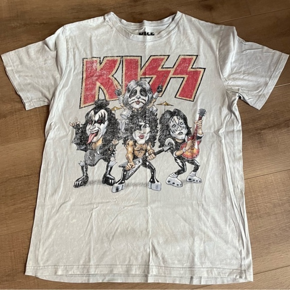 KISS Band Catalog 2017 Hand Treated Crew Neck Cotton T-Shirt‎ Gray Large 42/44
